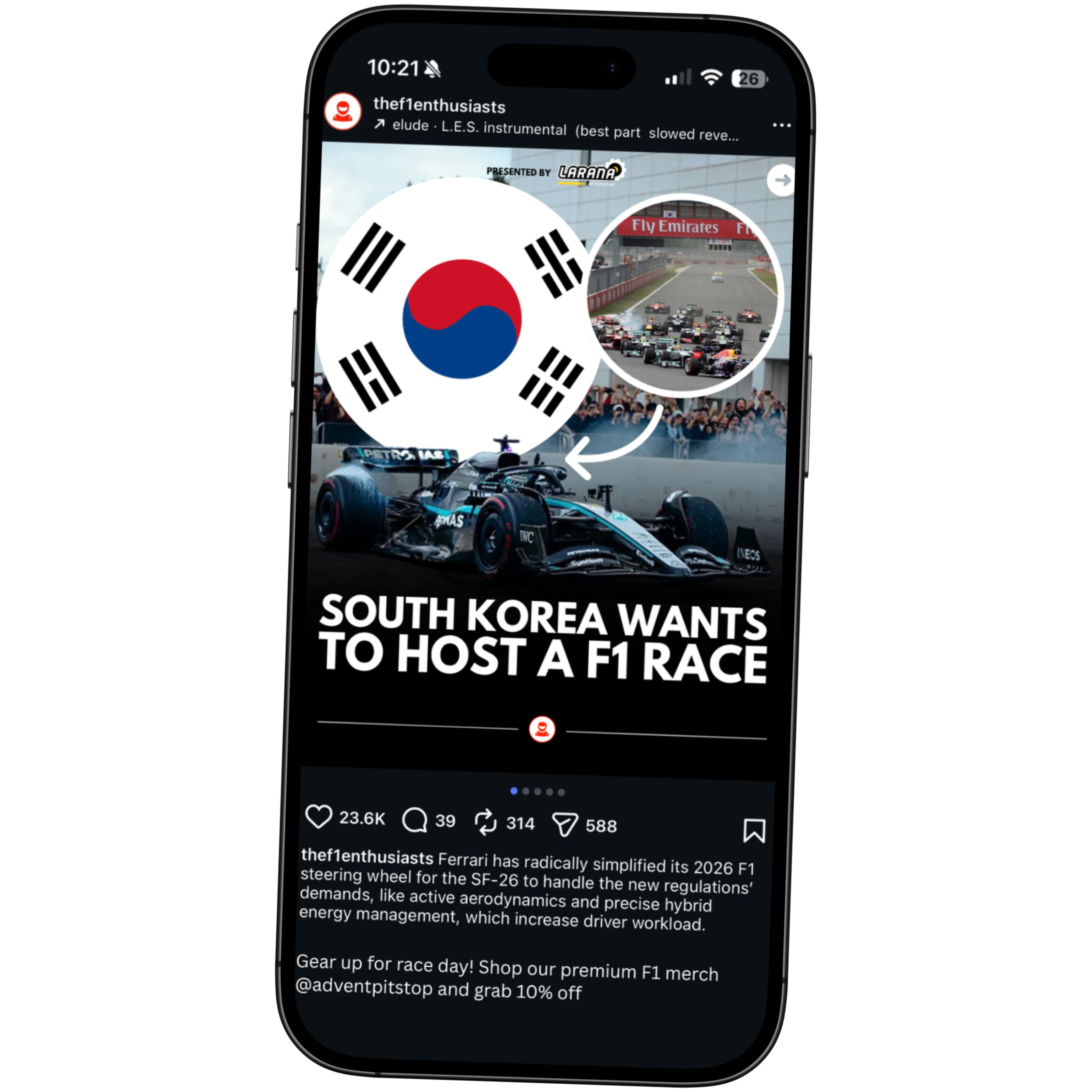 F1 Enthusiasts post with Presented by Paddock Fashion overlay